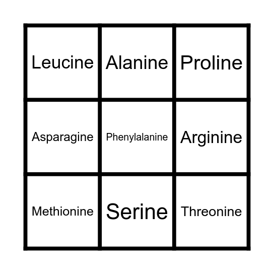 Amino Acid Bingo Card