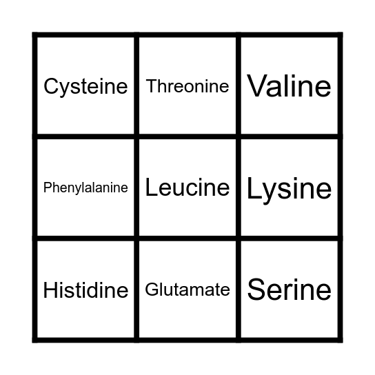 Amino Acid Bingo Card