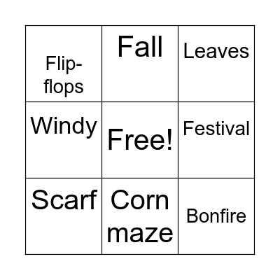 Fall Bingo Card