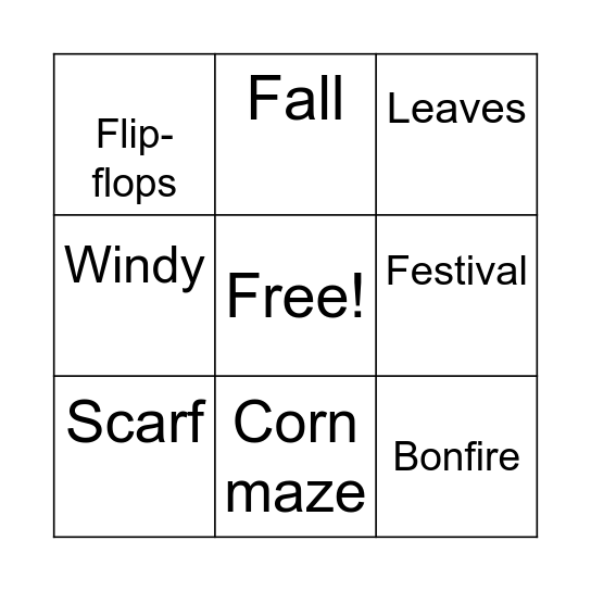 Fall Bingo Card