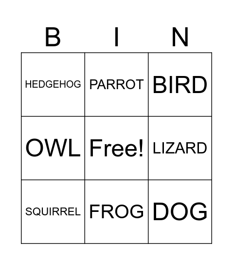 WILD ANIMALS! Bingo Card