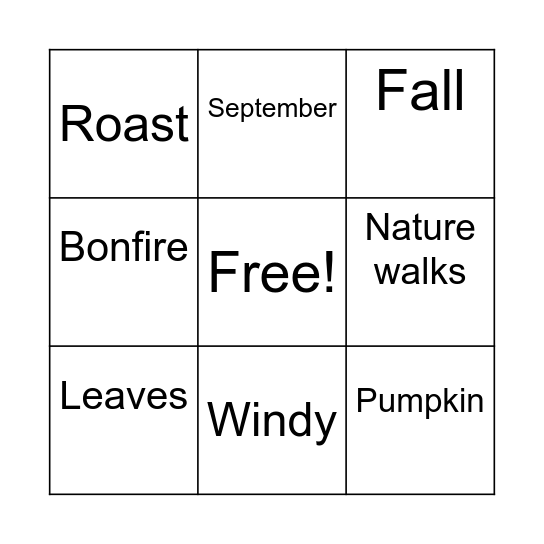 Fall Bingo Card