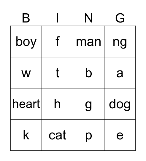 phonics Bingo Card