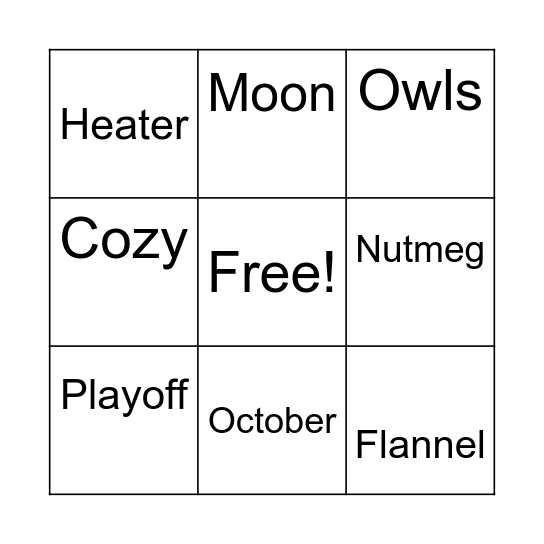 Fall Bingo Card