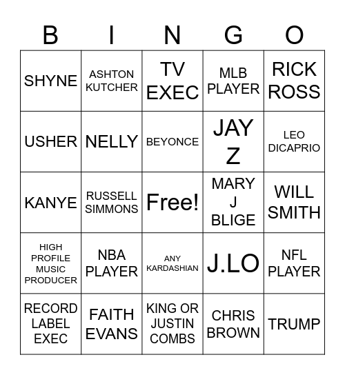 WHO GETS BUSTED IN DIDDY-GATE? Bingo Card