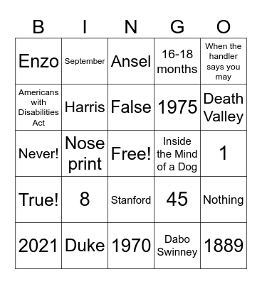 Clemson-Canine Companions Bingo Trivia! Bingo Card