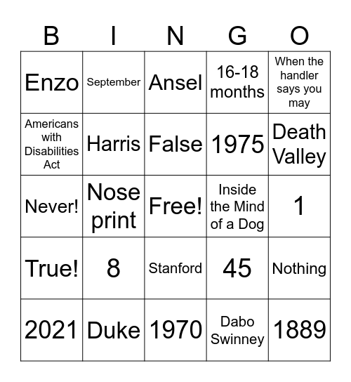 Clemson-Canine Companions Bingo Trivia! Bingo Card