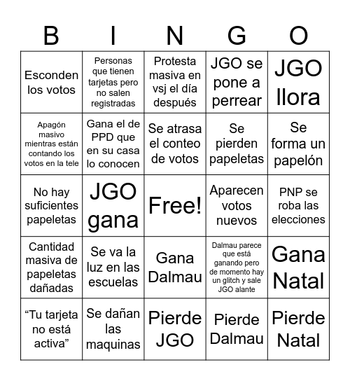 Día de elecciones en Puerto Rico Bingo Card