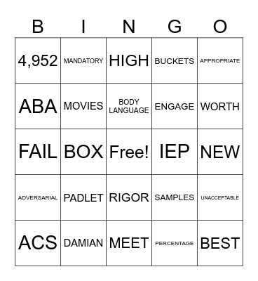 SELPA Assistant Principal Training Bingo Card