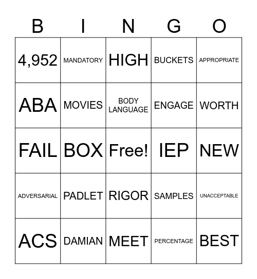 SELPA Assistant Principal Training Bingo Card
