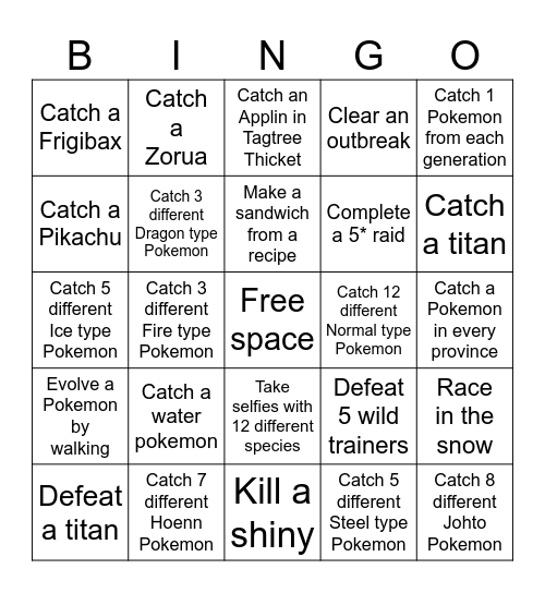 Bingo Challenge Bingo Card