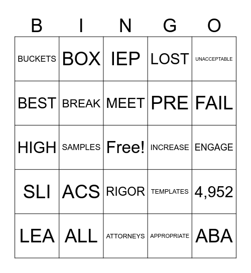 SELPA Assistant Principal Training Bingo Card