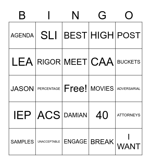 SELPA Assistant Principal Training Bingo Card