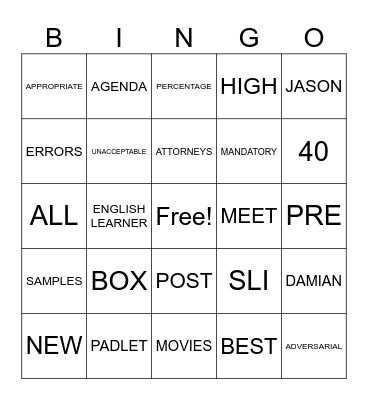 SELPA Assistant Principal Training Bingo Card