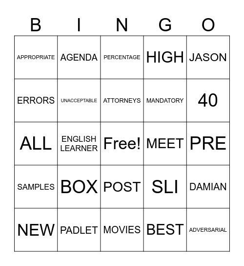 SELPA Assistant Principal Training Bingo Card