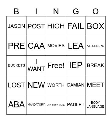 SELPA Assistant Principal Training Bingo Card