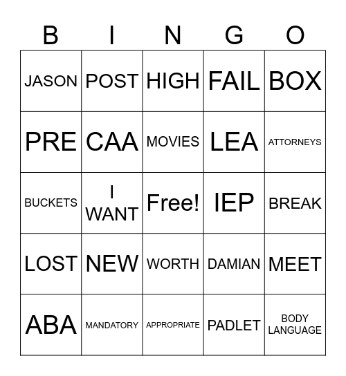 SELPA Assistant Principal Training Bingo Card