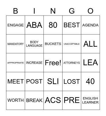 SELPA Assistant Principal Training Bingo Card