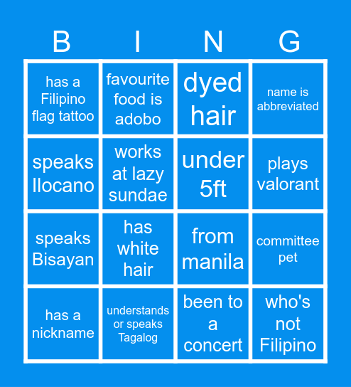 Filsoc Human Bingo Card