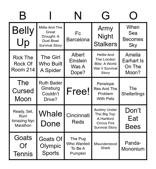 Book Cover Bingo Card
