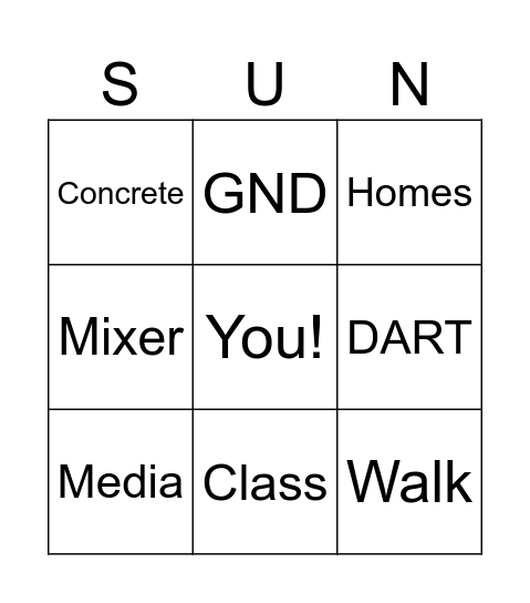 SUN Bingo Card