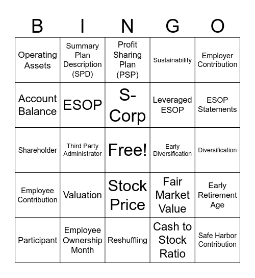 RPA Employee Ownership Month BINGO! Bingo Card