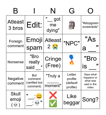 Worst Comment Section Bingo (Free to use) Bingo Card