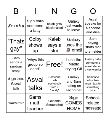 6 creatures 1 human bingo Card