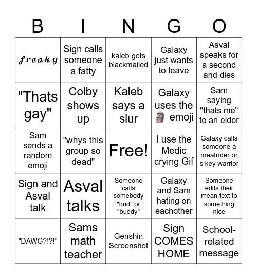 6 creatures 1 human bingo Card