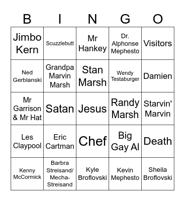 Goin' down to South Park Bingo Card