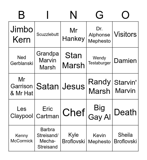 Goin' down to South Park Bingo Card