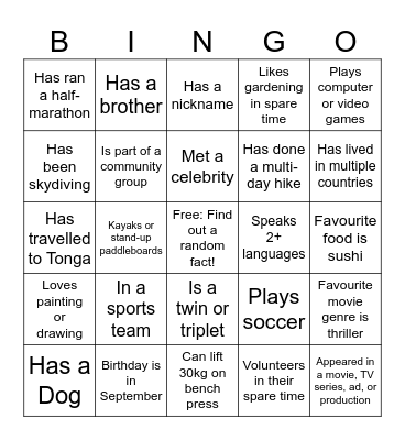 Icebreaker Bingo Card