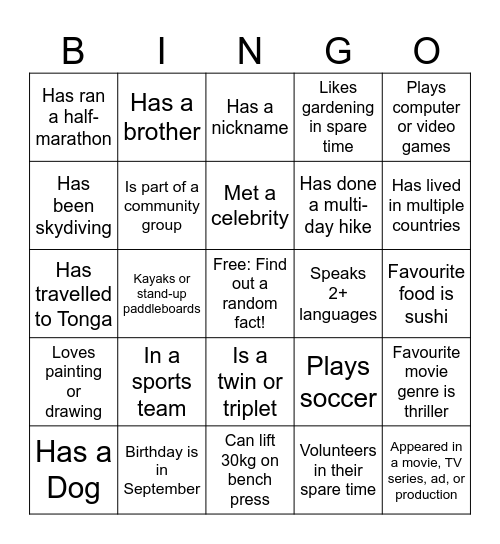Icebreaker Bingo Card