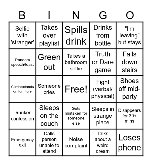 Party Bingo Card