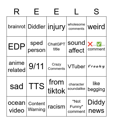 IG Reels Bingo Card