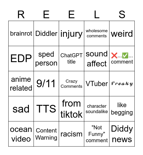 IG Reels Bingo Card