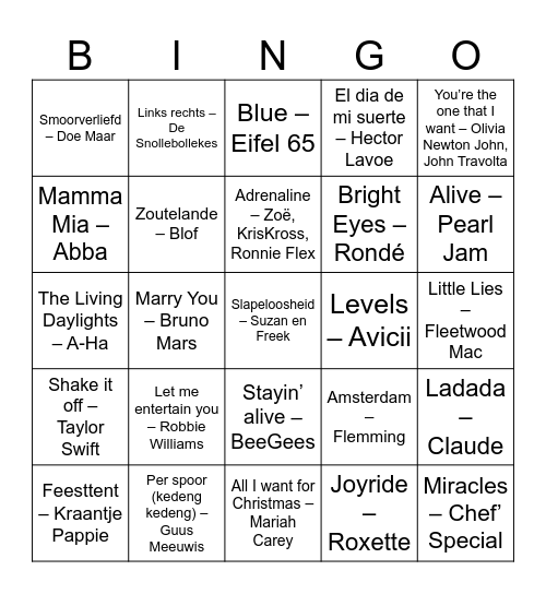 WGCL MUZIEKBINGO Card