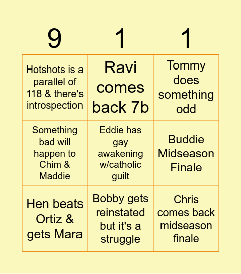 9-1-1 Season 8 Bingo Card