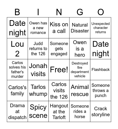 9-1-1 Lonestar Season 5 Bingo Card