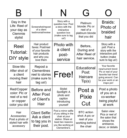 Stylist IG Bingo Card