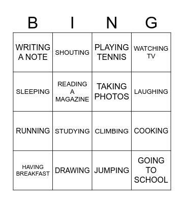 PRESENT CONTINUOUS Bingo Card