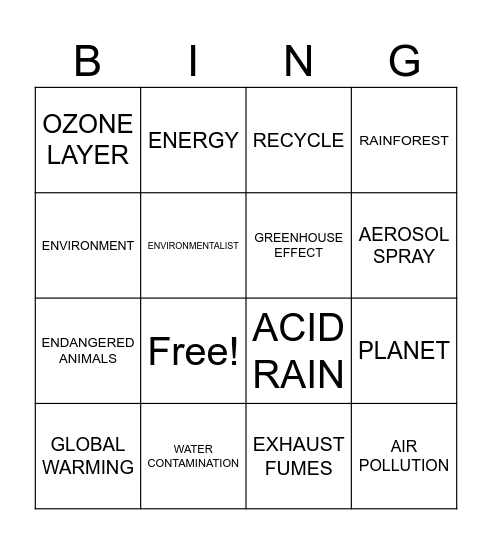 Environmetal issues Bingo Card