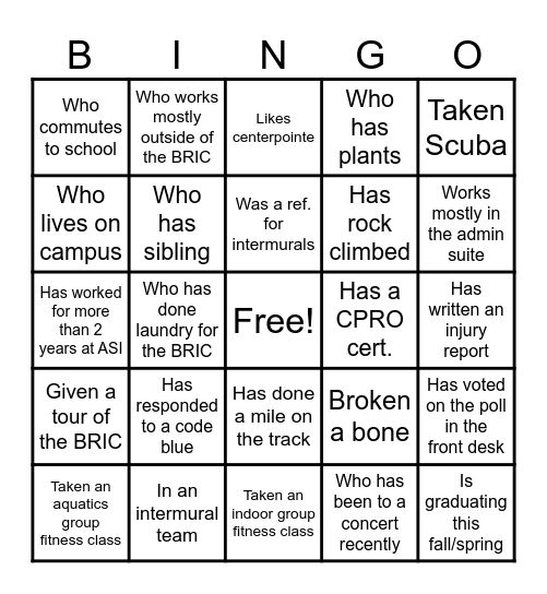 BRIC Supervisor BINGO Card