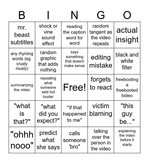 sniperwolf bingo Card