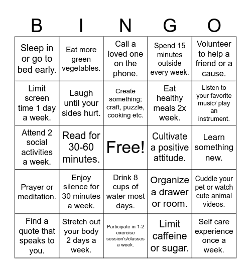 Beginner in my wellness journey Bingo Card