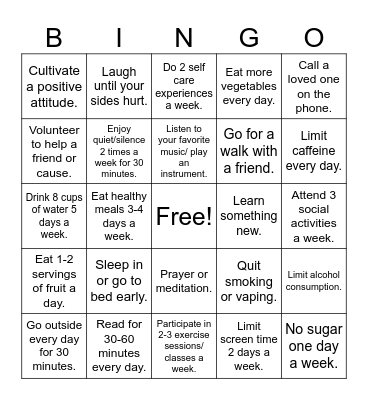 On my way to Wellness Bingo Card