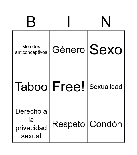 Bingo sexualidad Bingo Card