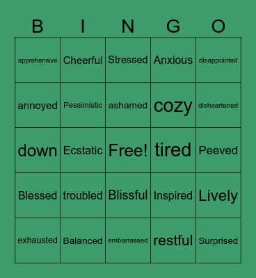 Feelings Meter Bingo Card