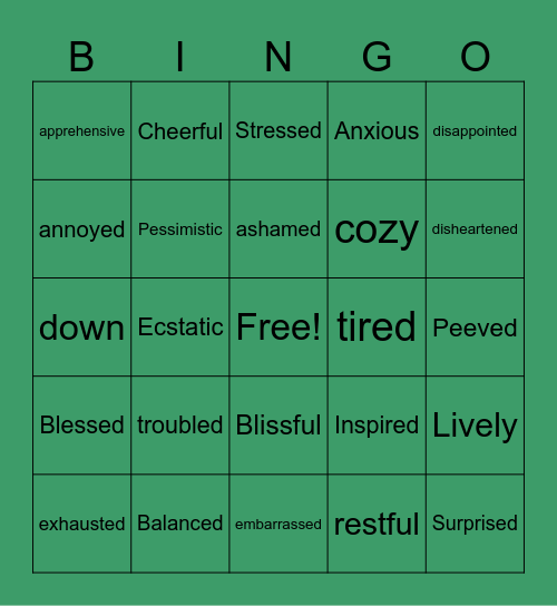 Feelings Meter Bingo Card