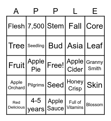 Apple Bingo Card